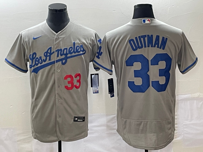 Men's Los Angeles Dodgers #33 James Outman Gray Flex Base Stitched Baseball Jersey